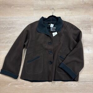 NWT Renee Lamor Reversible Fleece Jacket Women's Large Color Black/Brown